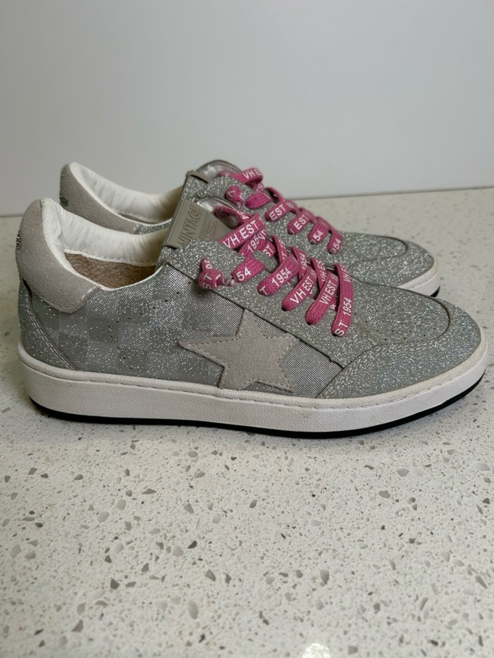 VINTAGE HAVANA Silver Checkered Harlow SNEAKERS Size 7 - Picture 2 of 9